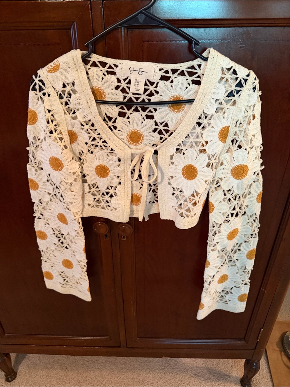 White Crochet Daisy Tie-Front Cardigan by jessica simpson